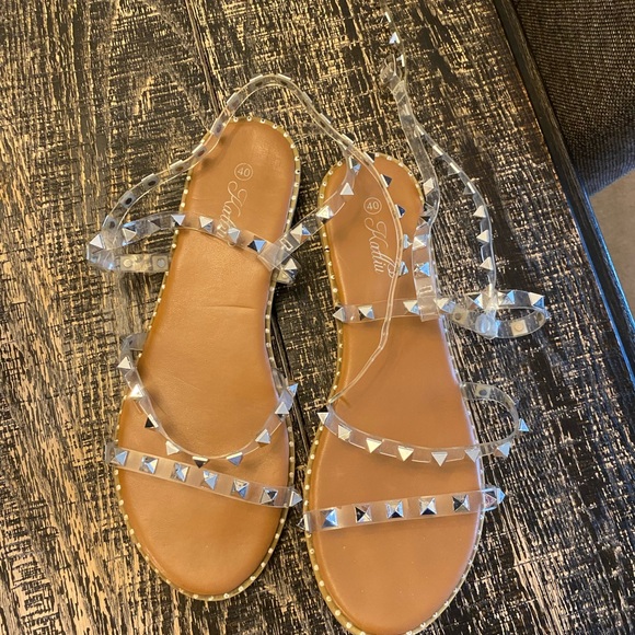 Clear Strappy Studded Sandals - Picture 2 of 2
